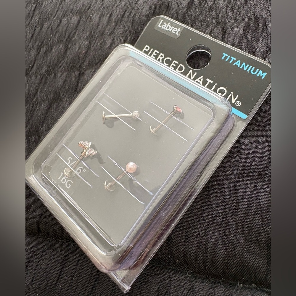 Pierced Nation Titanium Labret Stud Set - Picture 2 of 3